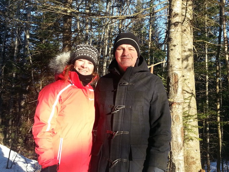 Clement and Nathalie in the woods of Quebec, Canada.